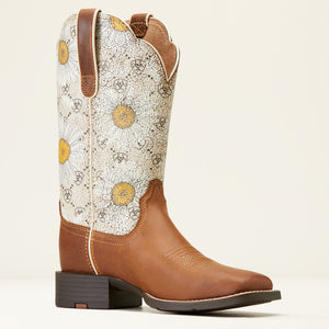 Ariat Women's Round Up Wide Square Toe Western Boot, Canyon Brown
