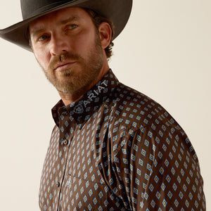 Ariat Men's Team Logo Oak Classic Fit Long Sleeve Shirt, Brown|Light Blue