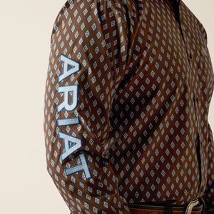 Ariat Men's Team Logo Oak Classic Fit Long Sleeve Shirt, Brown|Light Blue