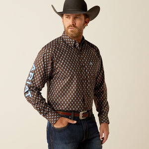 Ariat Men's Team Logo Oak Classic Fit Long Sleeve Shirt, Brown|Light Blue