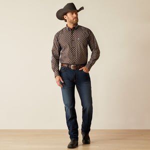 Ariat Men's Team Logo Oak Classic Fit Long Sleeve Shirt, Brown|Light Blue