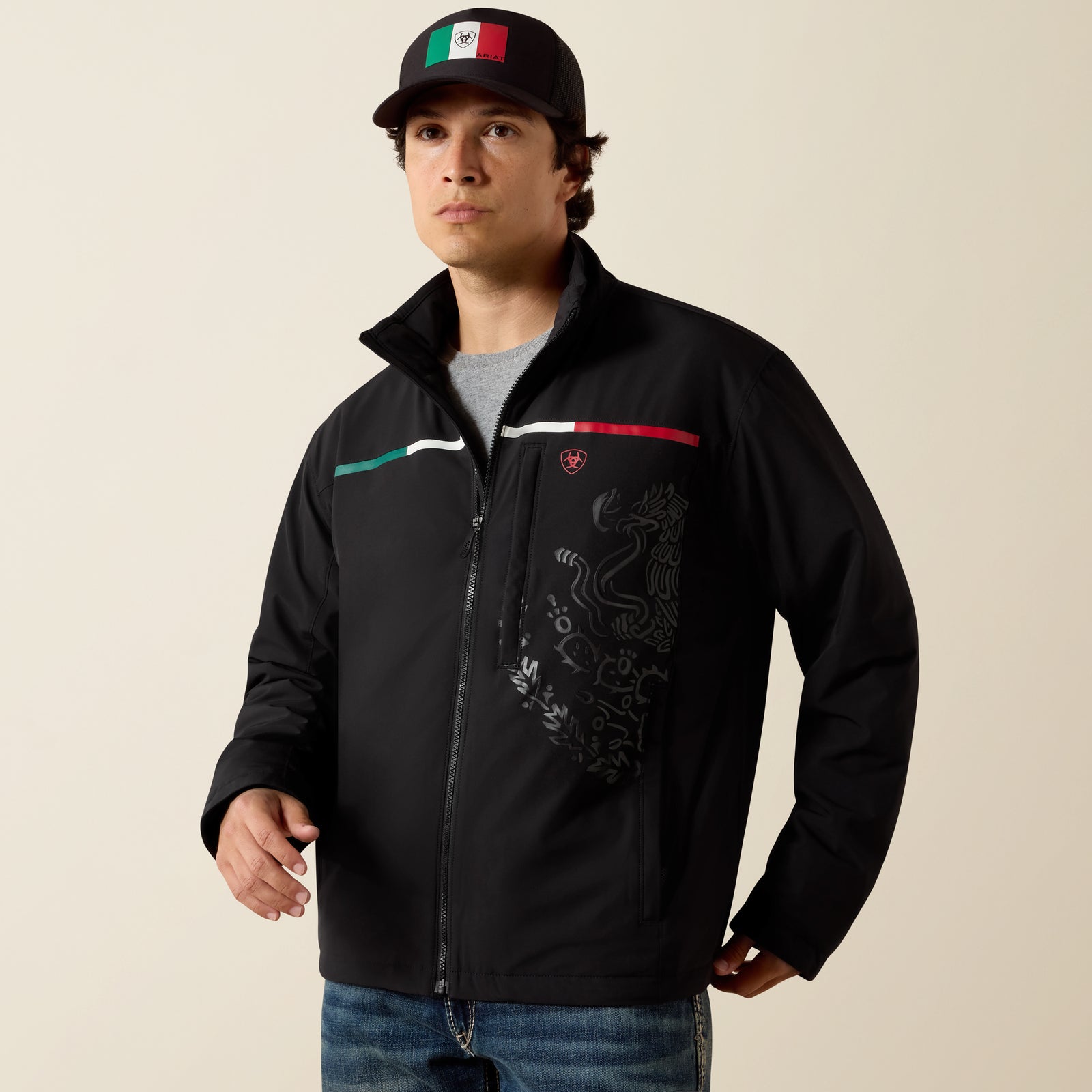 Ariat Men's Pioneer Stretchshell Mexico Jacket, Black