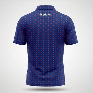 Texhorn Men's Longhorn Print 4-Way Stretch Performance Polo, Royal Blue