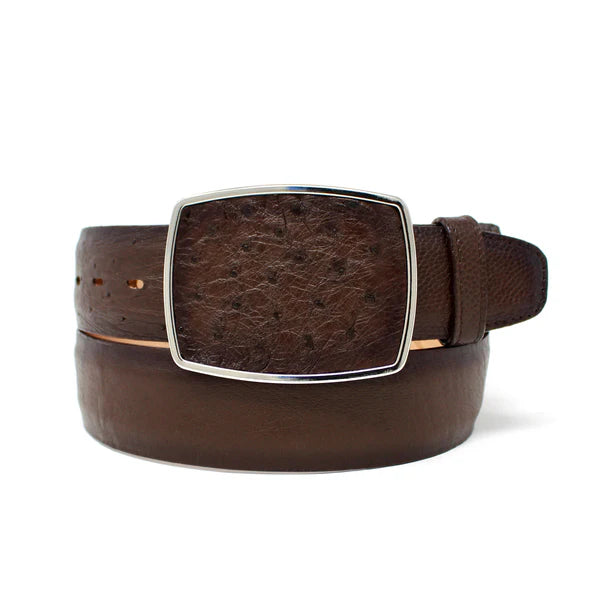 Los Altos Boots Men's Smooth Ostrich Western Belt, Faded Brown