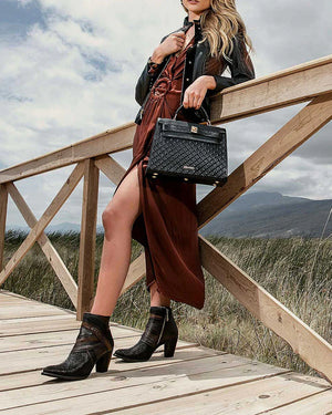 Cuadra Women's Stingray Handwoven Ankle Boot, Black