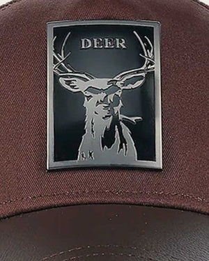 Cuadra Unisex Bovine Leather Deer Metal Patch Cap, Brown