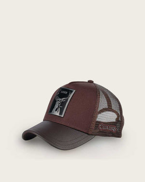 Cuadra Unisex Bovine Leather Deer Metal Patch Cap, Brown