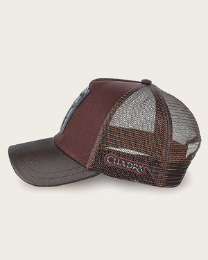 Cuadra Unisex Bovine Leather Deer Metal Patch Cap, Brown