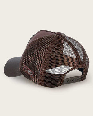 Cuadra Unisex Bovine Leather Deer Metal Patch Cap, Brown