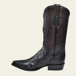 Cuadra Men's Ostrich Leather Pointed Toe Boot, Black