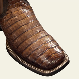 Cuadra Men's Caiman Belly Leather Square Toe Zipper Boot, Honey