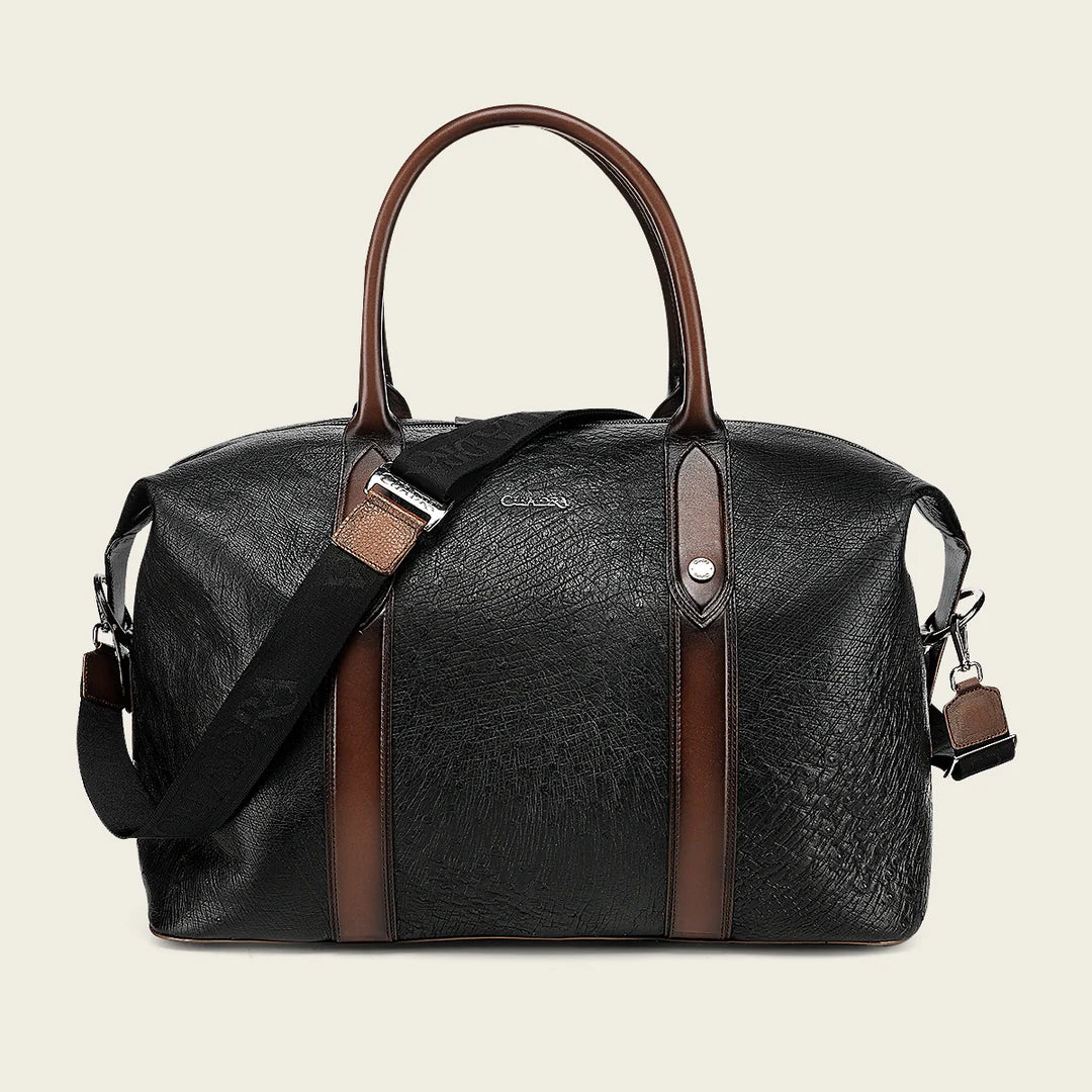 Cuadra Men's Smooth Ostrich Travel Duffel Bag, Black