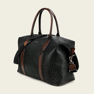 Cuadra Men's Smooth Ostrich Travel Duffel Bag, Black