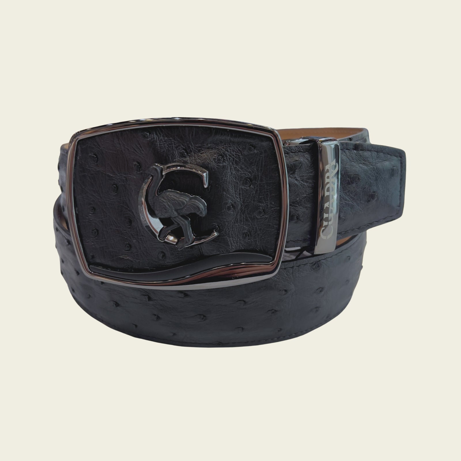 Cuadra Men's Ostrich Leather Belt, Black