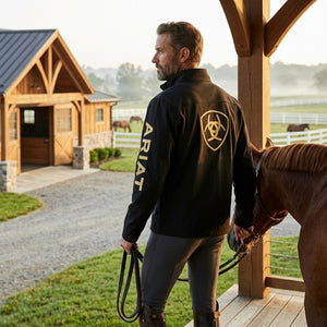Ariat Men's New Team Softshell Brand Jacket, Black/Gold