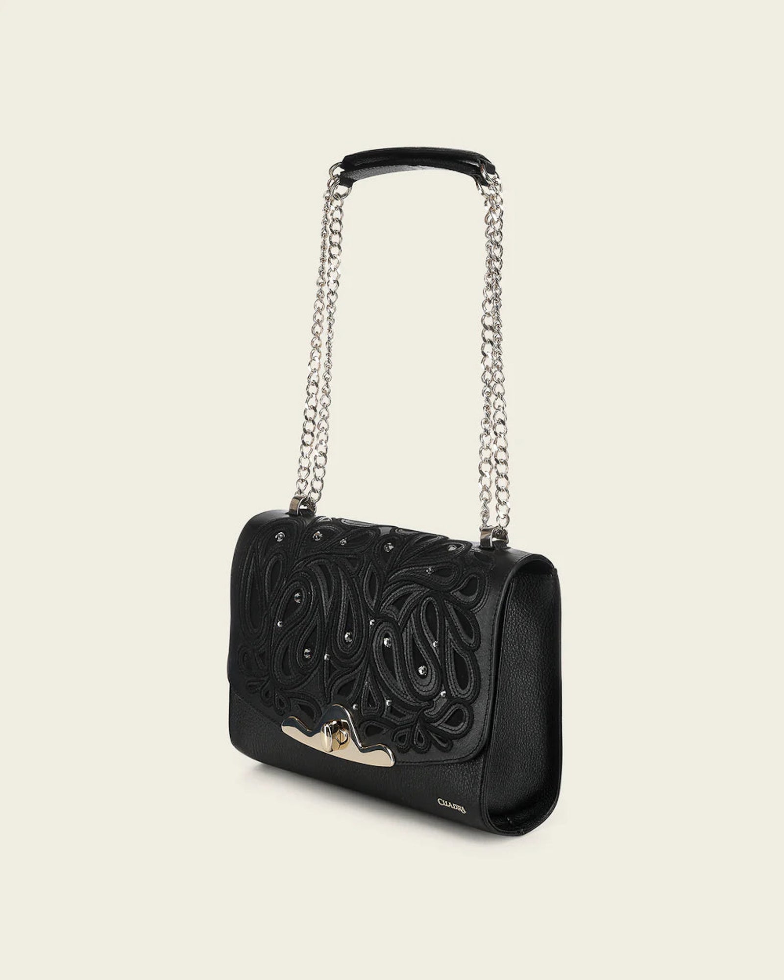 Cuadra Women’s Bovine Leather Clutch with Crystals Shoulder Bag, Black