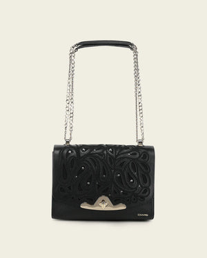 Cuadra Women’s Bovine Leather Clutch with Crystals Shoulder Bag, Black