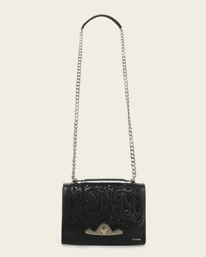 Cuadra Women’s Bovine Leather Clutch with Crystals Shoulder Bag, Black