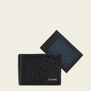 Cuadra Men's Alligator and Bovine Leather Wallet, Black