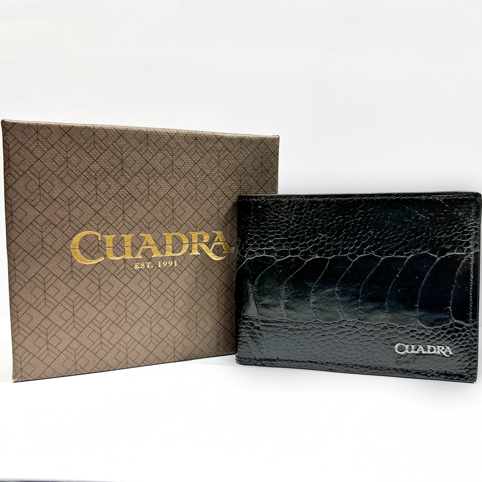 Cuadra Men's Ostrich Leg Leather Wallet, Black