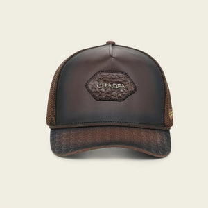 Cuadra Unisex Caiman Leather Patch Cap, Brown