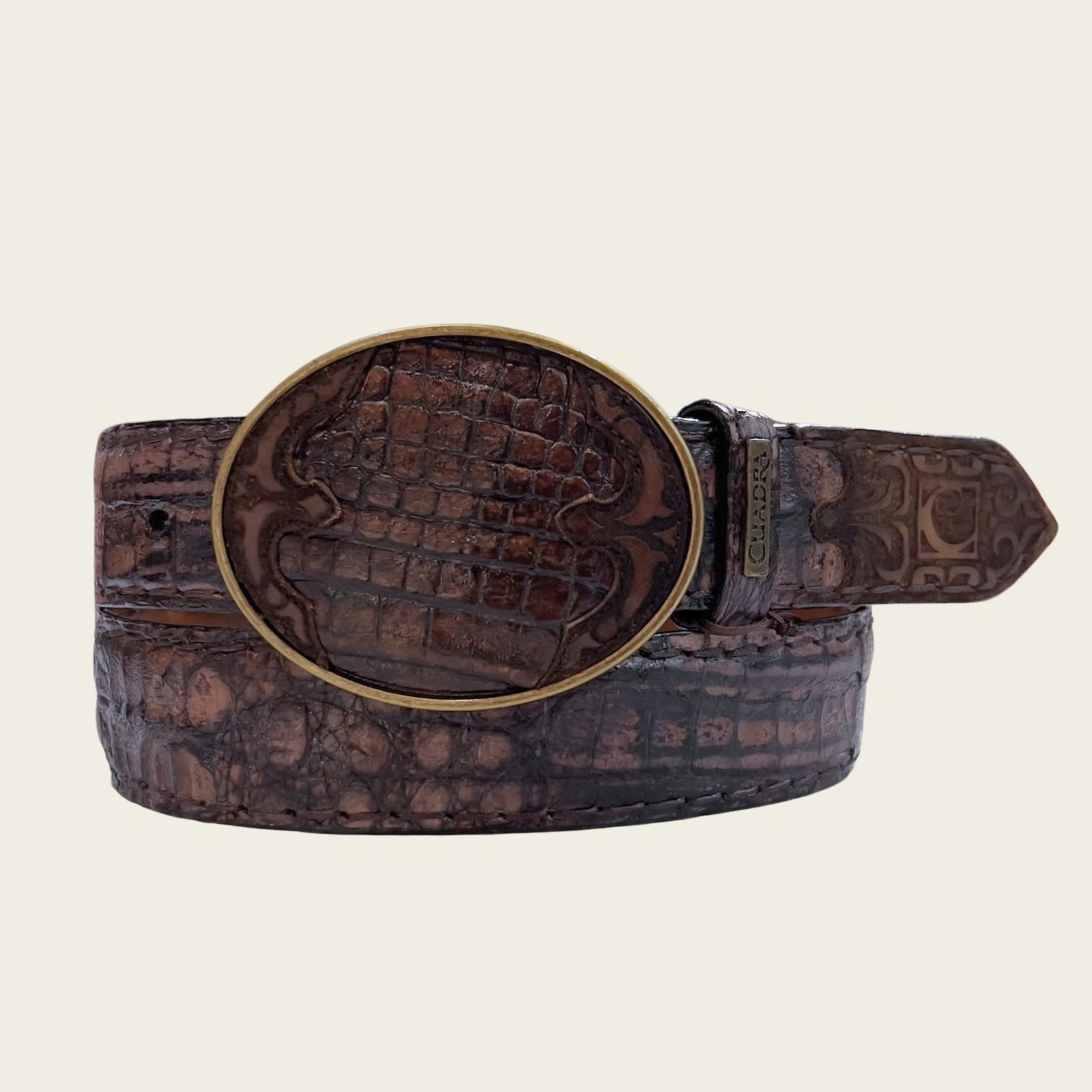 Cuadra Men's Caiman Belly Leather Belt, Moka