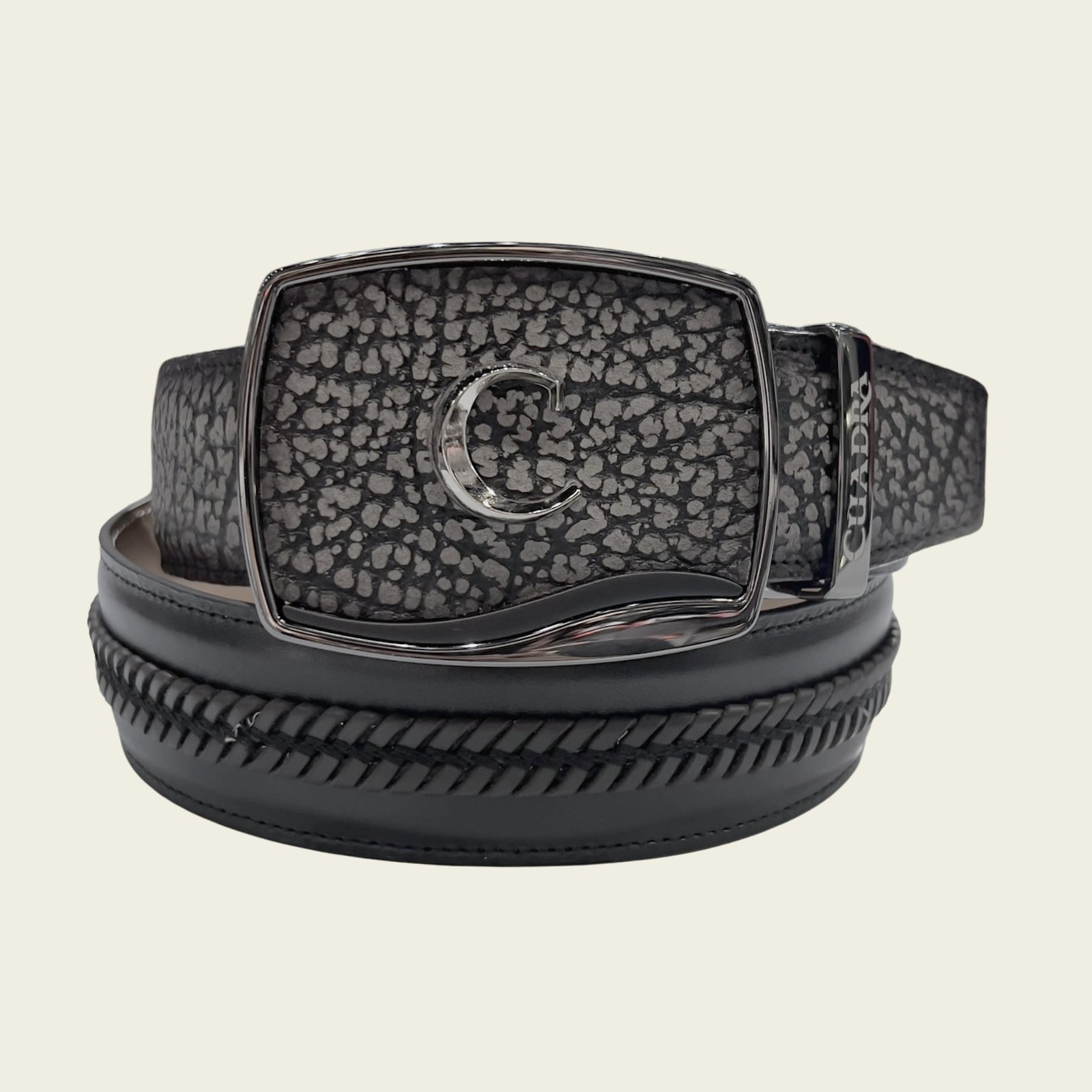Cuadra Men's American Bison Leather Belt, Grey