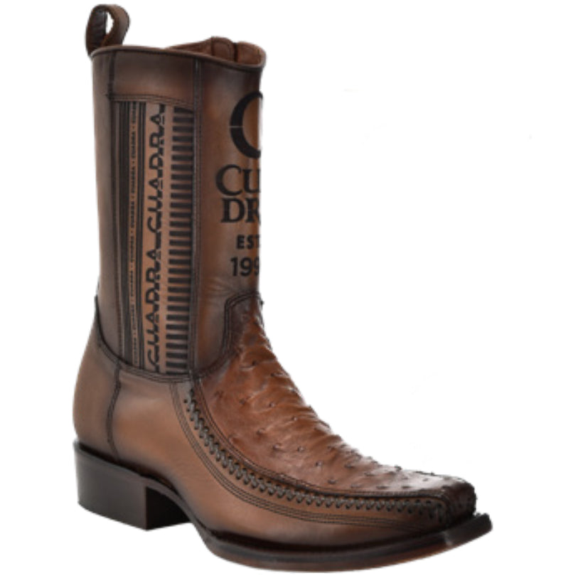 Cuadra Men's Ostrich Leather Narrow Square Toe Zipper Boot, Brown