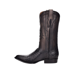 Cuadra Men's Caiman Belly Leather Round Toe Boot, Black