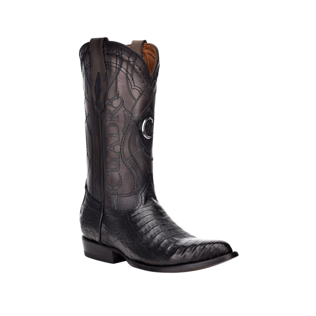 Cuadra Men's Caiman Belly Leather Round Toe Boot, Black