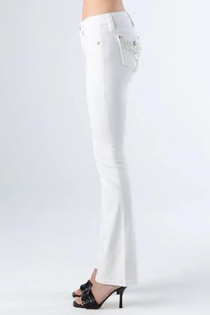 Miss Me Women's Mid Rise Bootcut Denim Jeans, White