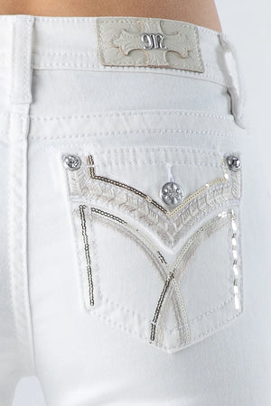 Miss Me Women's Mid Rise Bootcut Denim Jeans, White