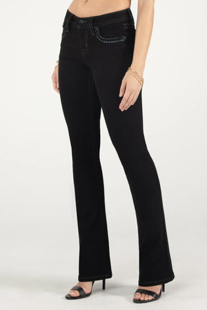 Miss Me Women's Mid Rise Bootcut Denim Jeans, Black