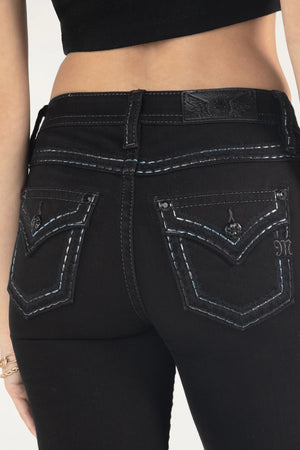Miss Me Women's Mid Rise Bootcut Denim Jeans, Black