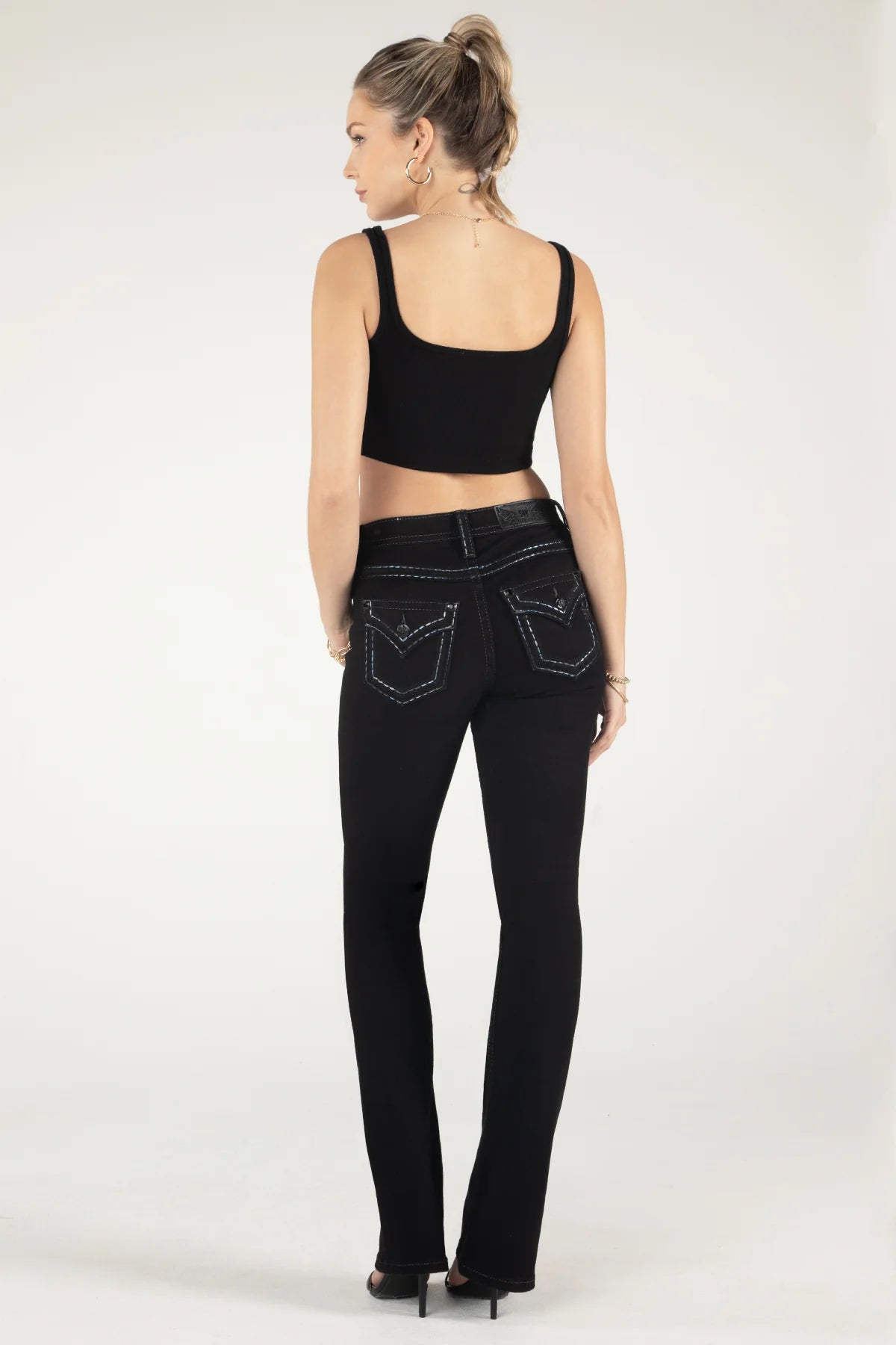 Miss Me Women's Mid Rise Bootcut Denim Jeans, Black