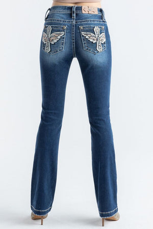 Miss Me Women's Mid Rise Bootcut Denim Jeans, Blue