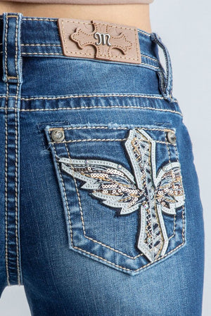 Miss Me Women's Mid Rise Bootcut Denim Jeans, Blue