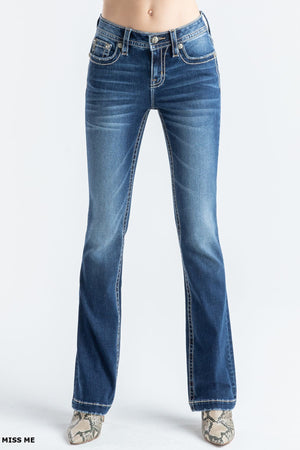 Miss Me Women's Mid Rise Bootcut Denim Jeans, Blue