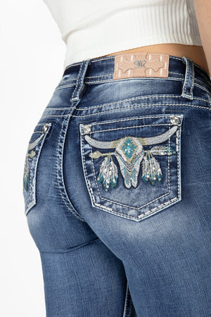 Miss Me Women's Mid Rise Bootcut Denim Jeans, Blue