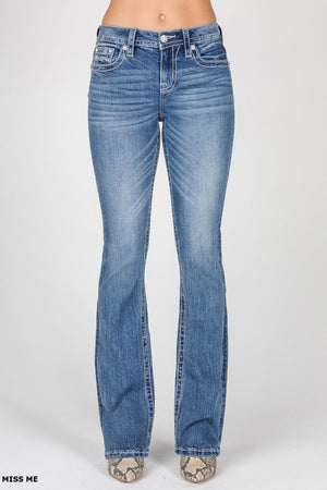 Miss Me Women's Mid Rise Bootcut Denim Jeans, Blue