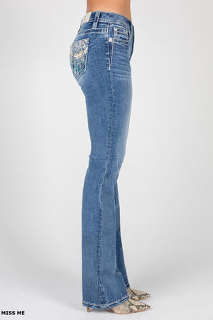 Miss Me Women's Mid Rise Bootcut Denim Jeans, Blue