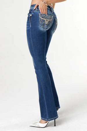 Miss Me Women's Mid Rise Bootcut Denim Jeans, Blue
