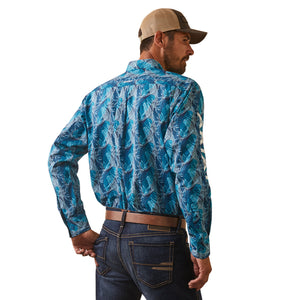 Ariat Men's Team Logo Hugh Fitted Fit Long Sleeve Shirt, Teal