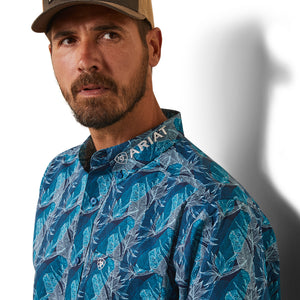 Ariat Men's Team Logo Hugh Fitted Fit Long Sleeve Shirt, Teal