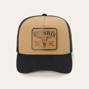Stetson Longhorn Patch Trucker Cap, Tan/Black