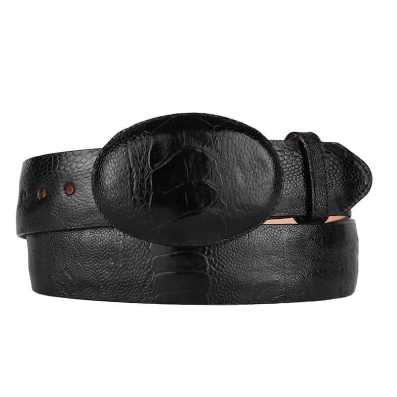 Los Altos Boots Men's Ostrich Leg Western Belt, Black