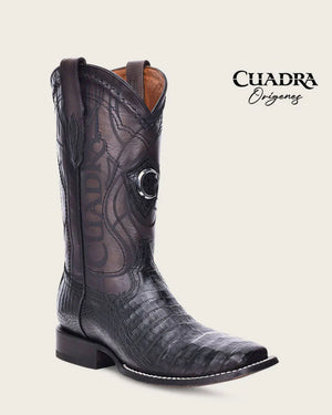 Cuadra Men's Caiman Belly Leather Square Toe Boot, Black