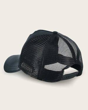 Cuadra Unisex Bovine Leather Ostrich Metal Patch Cap, Black