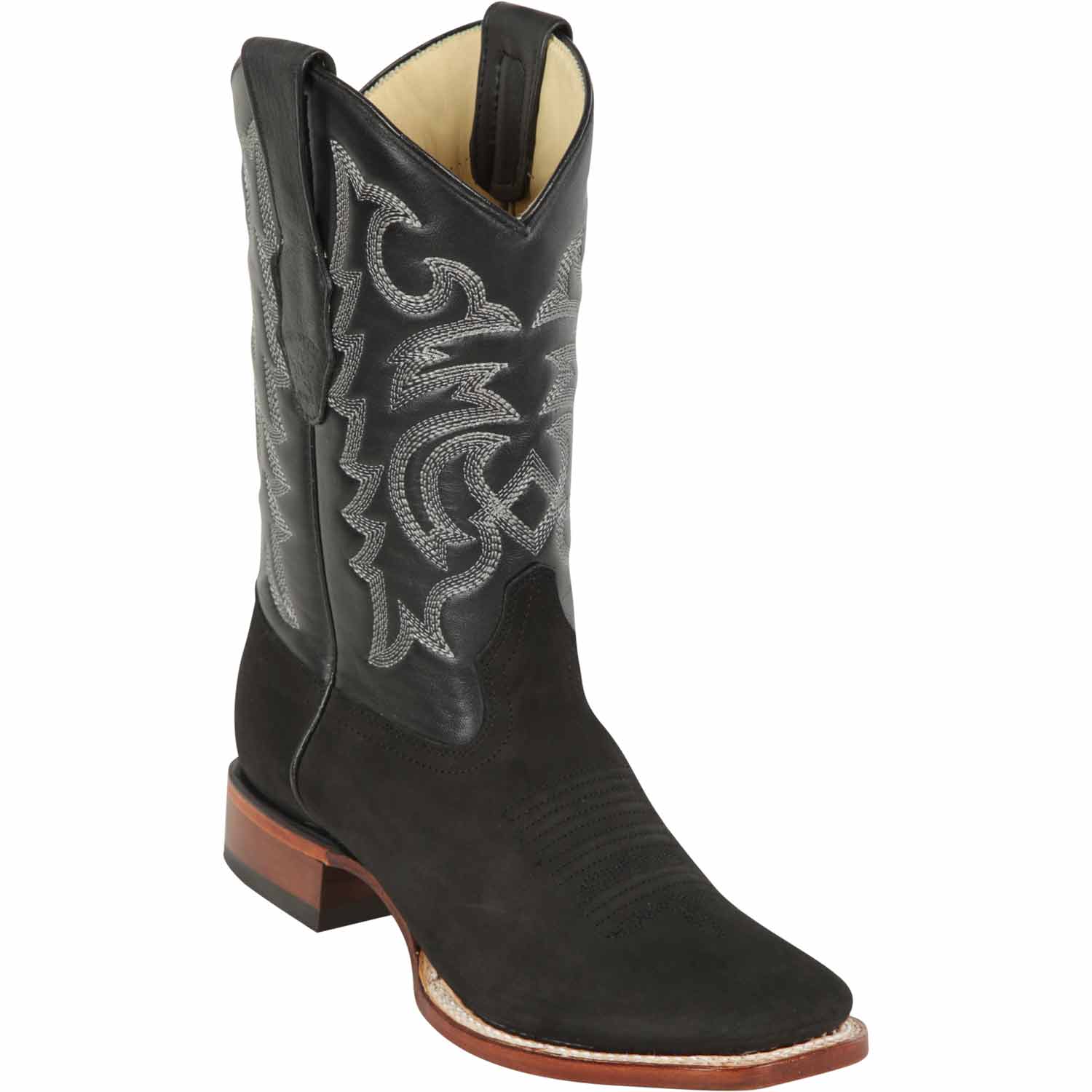 Los Altos Men's Nobuck Wide Square Toe Boot,  Black