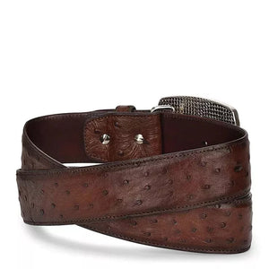 Cuadra Men's Ostrich Leather Belt, Moroni Chestnut